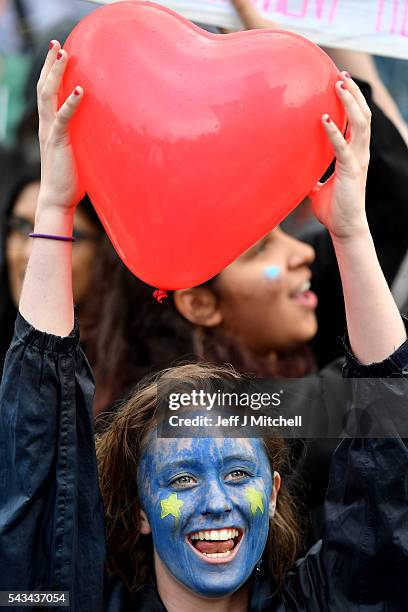 Protesters gather against the EU referendum result in Trafalgar Square on June 28, 2016 in London, England. Up to 50,000 people were expected before...