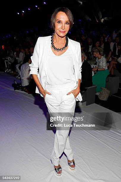 Anouschka Renzi attends the Riani show during the Mercedes-Benz Fashion Week Berlin Spring/Summer 2017 at Erika Hess Eisstadion on June 28, 2016 in...