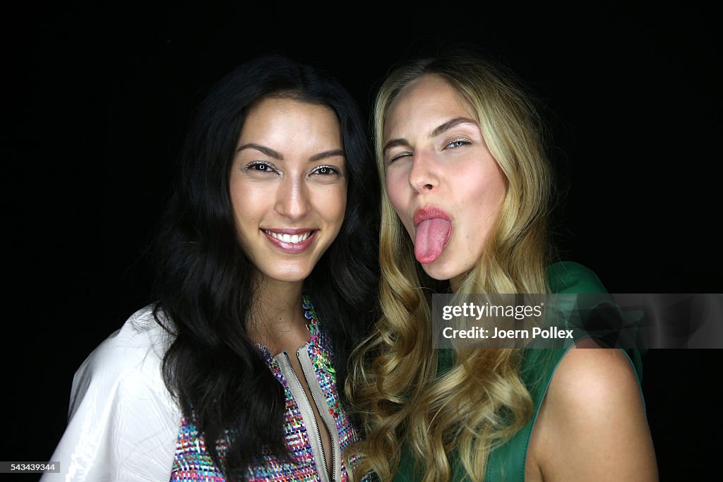 Rebecca Mir and Elena Carriere are seen backstage ahead of the Riani