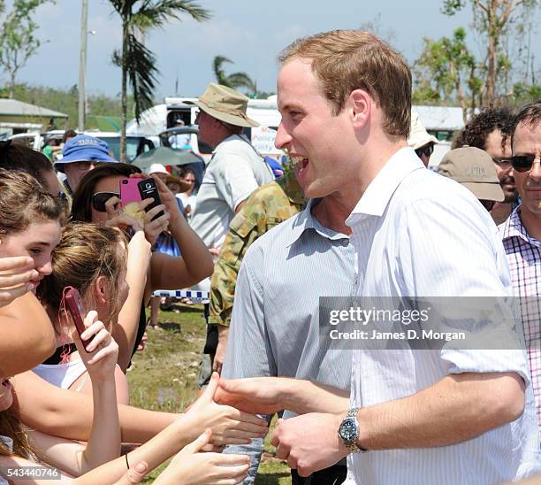 Prince William visiting the people of Cardwell, Queensland, Australia after their area was hit by Cyclone Yasi in February 2011, on March 19, 2011 in...