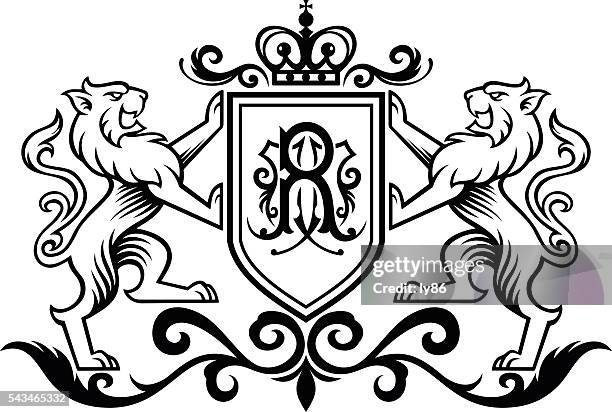 illustrazioni stock, clip art, cartoni animati e icone di tendenza di royal leone - coat of arms