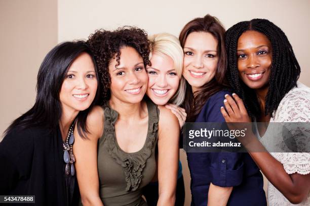 diverse group of attractive girls - five people stock pictures, royalty-free photos & images