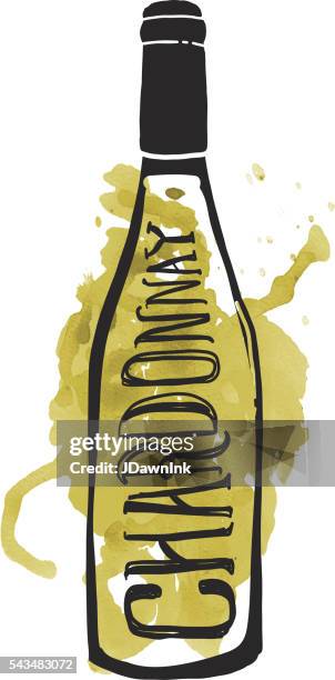 chardonnay wine bottle label hand lettering design on watercolor - chardonnay grape 幅插畫檔、美工圖案、卡通及圖標