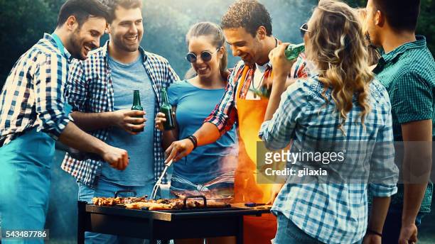 barbecue party. - grill party stock pictures, royalty-free photos & images