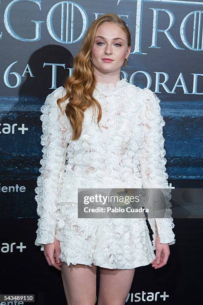 Actress Sophie Turner attends a 'Game Of Thrones' fans event on June 28, 2016 in Madrid, Spain.