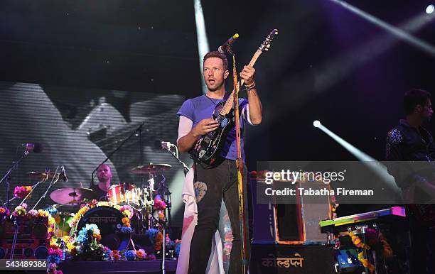 Chris Martin from Coldplay performs on stage during the Sentebale Concert at Kensington Palace on June 28, 2016 in London, England. Sentebale was...