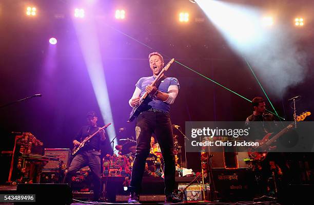 Chris Martin from Coldplay performs on stage during the Sentebale Concert at Kensington Palace on June 28, 2016 in London, England. Sentebale was...