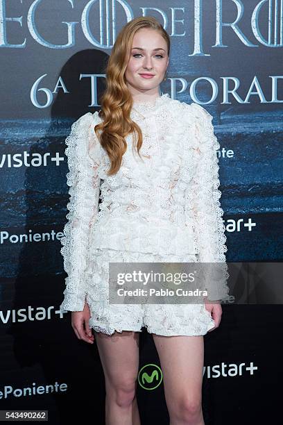 Actress Sophie Turner attends a 'Game Of Thrones' fans event on June 28, 2016 in Madrid, Spain.