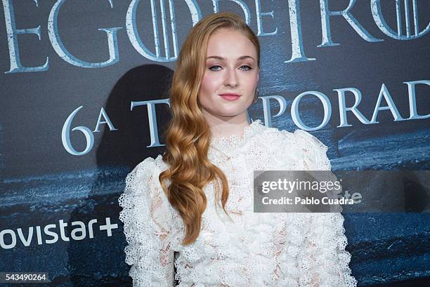 Actress Sophie Turner attends a 'Game Of Thrones' fans event on June 28, 2016 in Madrid, Spain.