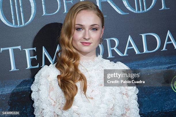 Actress Sophie Turner attends a 'Game Of Thrones' fans event on June 28, 2016 in Madrid, Spain.