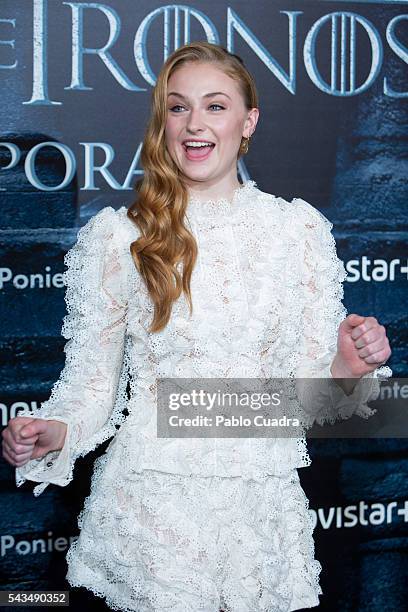 Actress Sophie Turner attends a 'Game Of Thrones' fans event on June 28, 2016 in Madrid, Spain.