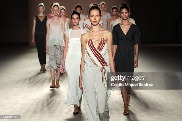 Models walk the runway at the Sita Murt show during the Barcelona 080 Fashion Week Spring/Summer 2017 at the INEFC Institut Nacional de Educacio...