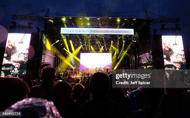 General view of the stage as Coldplay perform during the Sentebale Concert at Kensington Palace on June 28, 2016 in London, England. Sentebale was...