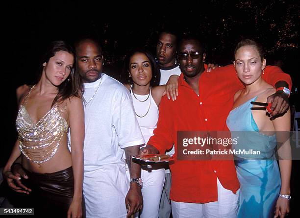 Natane Adcock, Damon Dash, Aaliyah, Jay Z, Sean "Puff Daddy" Combs and Jennifer Lopez at Puff Daddy's Fourth of July Party on July 2, 2000 in East...