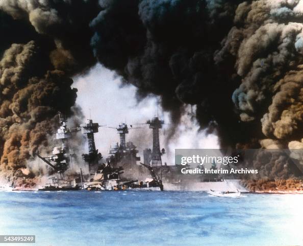 Smoke Pours From Battleships At Pearl Harbor