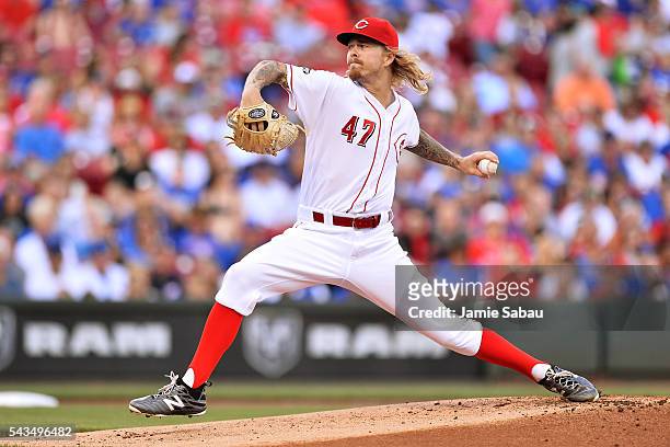John Lamb of the Cincinnati Reds pitches in the first inning against the Chicago Cubs at Great American Ball Park on June 28, 2016 in Cincinnati,...