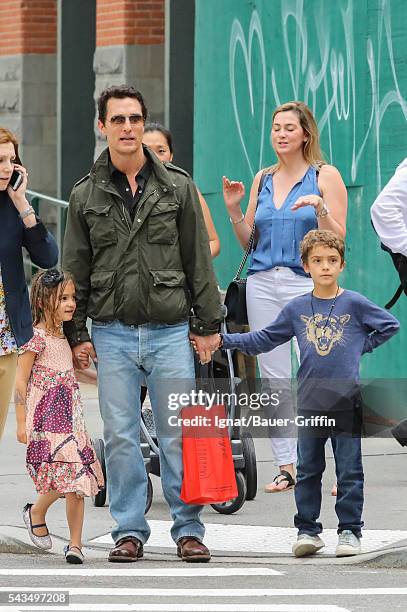 Matthew McConaughey is seen with his daughter, Vida and his son, Levi on June 28, 2016 in New York City.