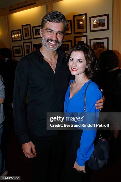 Actor of the Piece Francois Vincentelli and his wife Alice Dufour attend "Du vent dans les branches de Sassafras" Theater Play Live on France 2 TV...