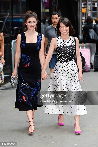 Actresses Shiri Appleby and Constance Zimmer leave the "Good Morning America" taping at the ABC Times Square Studios on June 28, 2016 in New York...