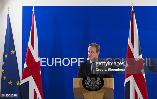 David Cameron, U.K. Prime minister, speaks during a news conference after a meeting of European Union leaders in Brussels, Belgium, on Tuesday, June...