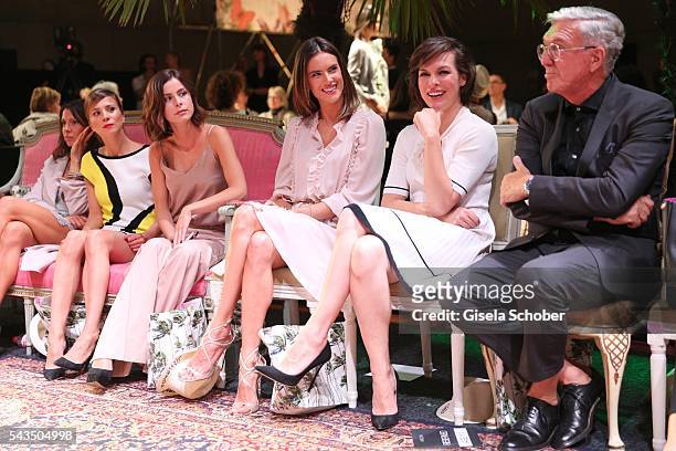 Aylin Tezel, Lena Meyer-Landrut, Alessandra Ambrosio, Milla Jovovich and Helmut Schlotterer, Founder and CEO of Marc Cain during the Marc Cain...