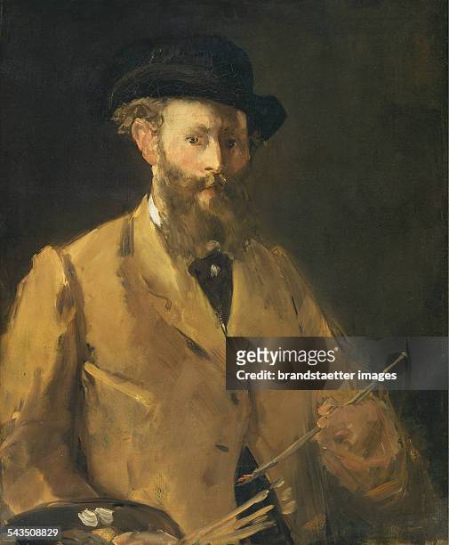 Self-portrait of artist Edouard Manet 1832-1883. Selbstbildnis mit Palette. 83 x 67 cm.Öl/Lwd. 1879. Gemälde in Privatbesitz.