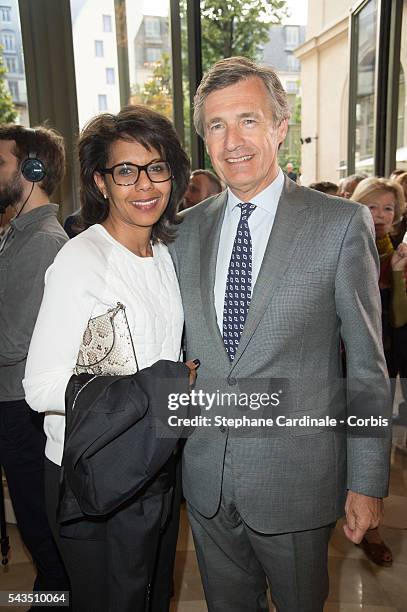 Journalists Audrey Pulvar and Nicolas Beytout attend the 'Air France Madame' 30th Anniversary at Le Ritz Hotel, on June 28, 2016 in Paris, France.