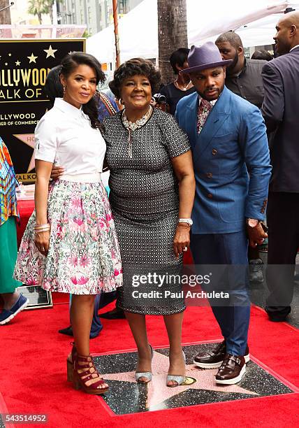 Tammy Collins, Shirley Caesar and Kirk Franklin attend the ceremony honor Shirley Caesar with a Star on the Hollywood Walk Of Fame on June 28, 2016...