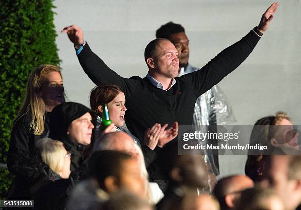 Autumn Phillips, Princess Eugenie and Mike Tindall attend the Sentebale Concert at Kensington Palace on June 28, 2016 in London, England. Sentebale...