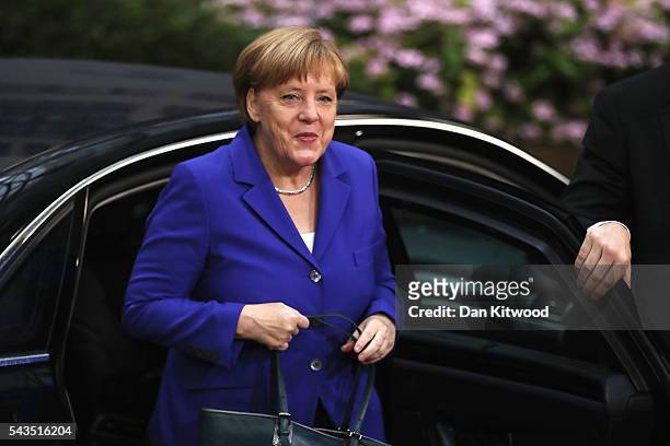 German Chancellor Angela Merkel attends a second day of European Council meetings at the Council of the European Union building on June 29, 2016 in...