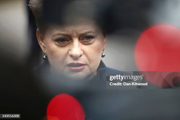 President of Lithuania Dalia Grybauskaite attends a second day of European Council meetings at the Council of the European Union building on June 29,...