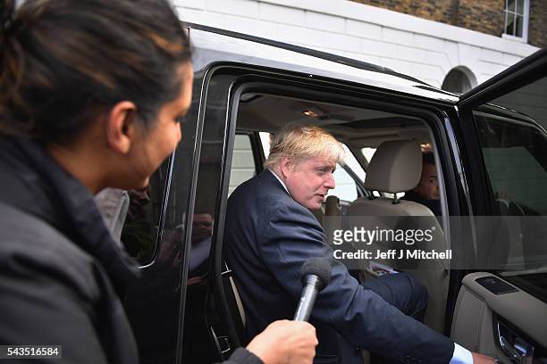 Former London Mayor Boris Johnson leaves his home on June 29, 2016 in London, England. Nominations in the Tory Party leadership race open today with...