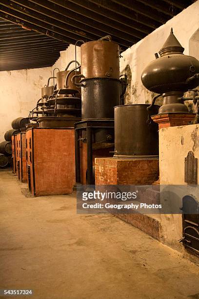 Old distilling equipment for brandy cognac production in Gonzalez Byass bodega, Jerez de la Frontera, Cadiz province, Spain.