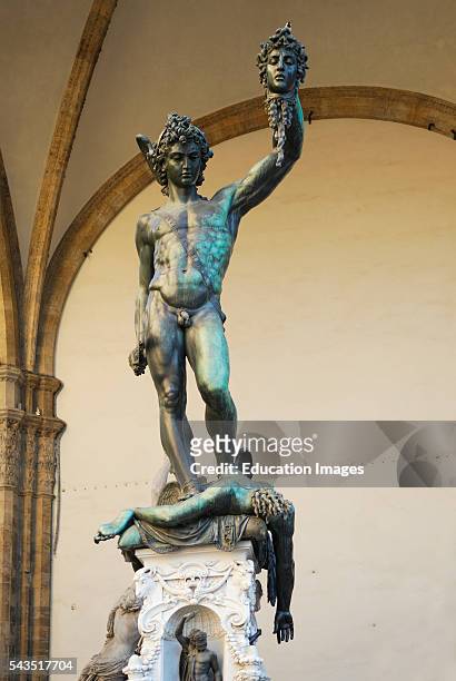 Bronze statue of Perseus with Medusas head by Cellini at Loggia dei Lanzi in Florence.