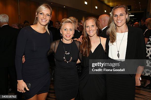 Soccer players from left Erin Nayler, Betsy Hassett, Katie Duncan, Hannah Wilkinson at the Prime Minister's Olympic Gala Dinner at Sky City on June...