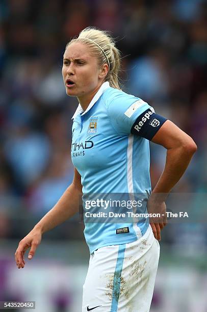 Steph Houghton of Manchester City Women during the FA WSL match between Manchester City Women and Liverpool Ladies FC on June 26, 2016 in Manchester,...