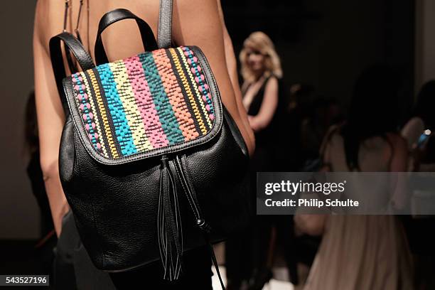 Model, fashion detail, poses at the Dime-Mexico Fashion Design show during the Mercedes-Benz Fashion Week Berlin Spring/Summer 2017 at Stage at me...