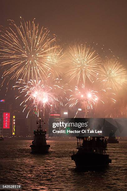 hong kong chinese new year fireworks 2015 - year of the sheep stock pictures, royalty-free photos & images