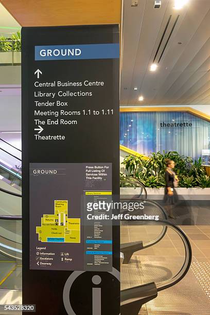 Australia, Queensland, Brisbane Central Business District, Brisbane Square Library inside interior sign information floor plan map.