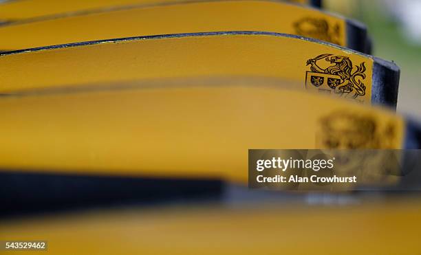 Oars in the boat house during the Henley Royal Regatta on June 29, 2016 in Henley-on-Thames, England.
