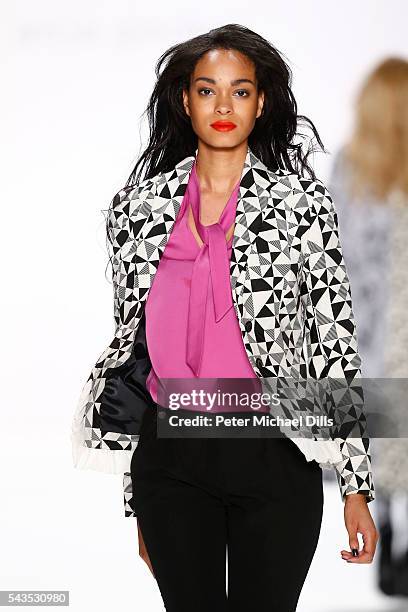 Model Abiba Makoya Bakayoko walks the runway at the Anja Gockel show during the Mercedes-Benz Fashion Week Berlin Spring/Summer 2017 at Erika Hess...