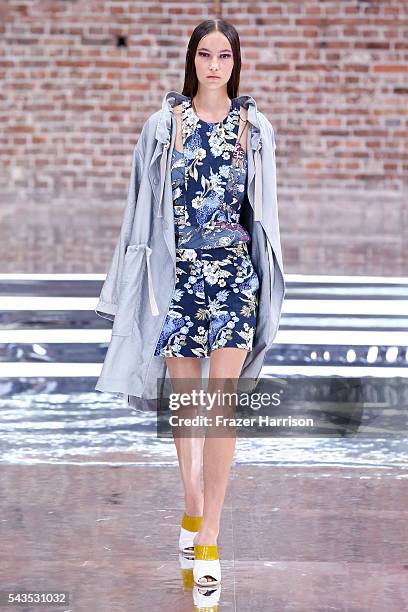 Model walks the runway at the Dorothee Schumacher show during the Mercedes-Benz Fashion Week Berlin Spring/Summer 2017 at Elisabethkirche on June 29,...