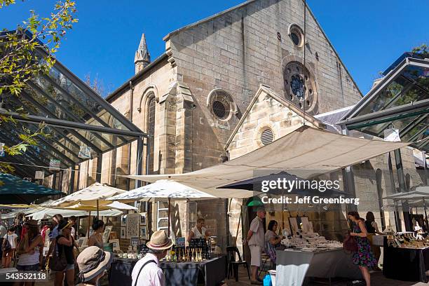 Australia, Sydney, Paddington Oxford Street Paddington Markets shopping display traders vendors sale Paddington Uniting Church community.