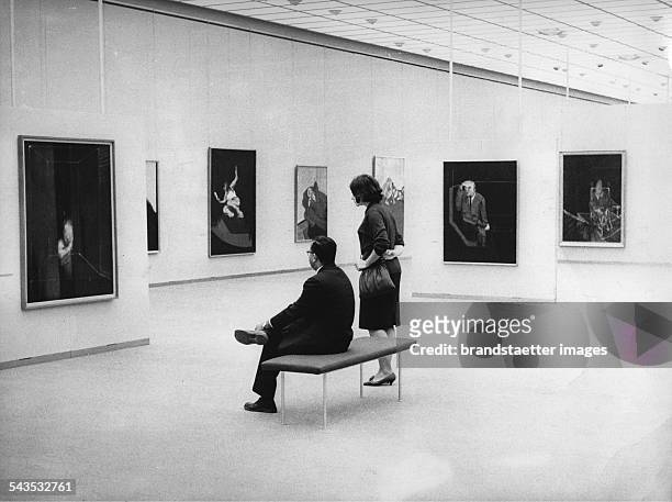 Francis Bacon exhibition at Kunsthaus Zurich. Switzerland. 12th November 1962. Photograph.