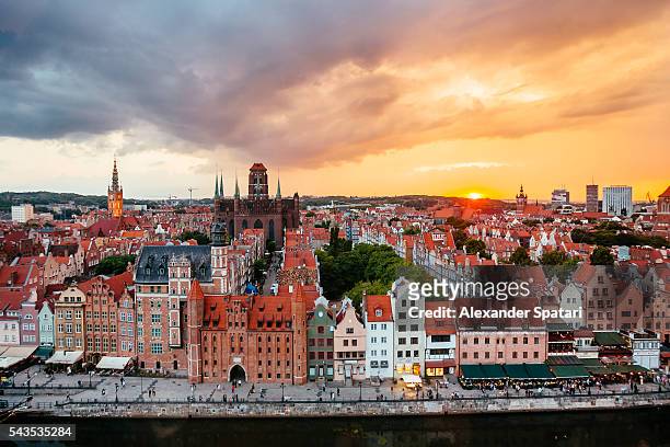 cityscape of gdansk at sunset gdansk, poland - gdansk stock pictures, royalty-free photos & images
