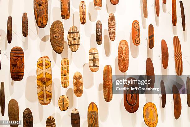 Australia, Victoria Melbourne Central Business District CBD Federation Square Ian Potter Centre: NGV Australia, art gallery museum Indigenous shields...