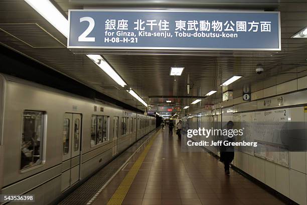 Japan Tokyo Hibiya Line Station platform train Asian man.