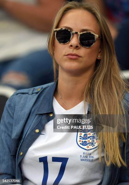 England midfielder Eric Dier's girlfriend Daniela Casal is seen at the stadium in Nice, on June 27, 2016 before the game against Iceland during the...