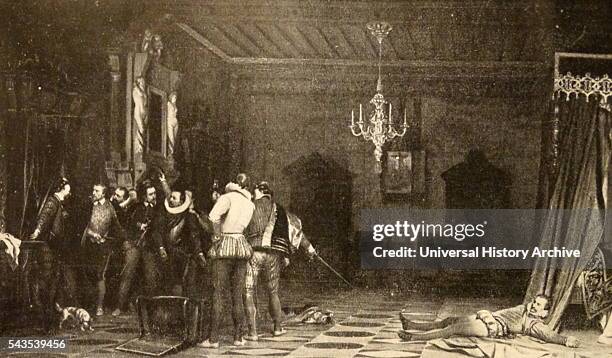 Painting titled 'The Assassination of the Duke of Guise' by Paul Delaroche a French painter. Dated 19th Century