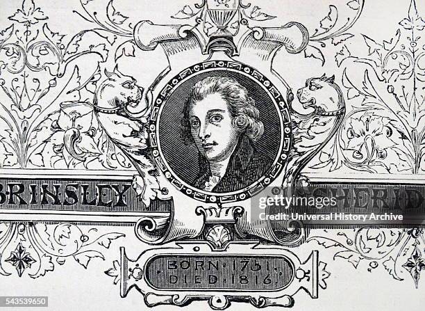 Engraved portrait of Richard Brinsley Sheridan an Irish playwright and poet. Dated 19th Century